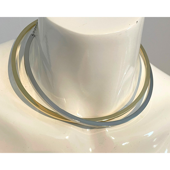 Pair of 2 Express Metal Choker Collar Necklaces Silver & Gold Sleek Minimalist - Picture 1 of 6